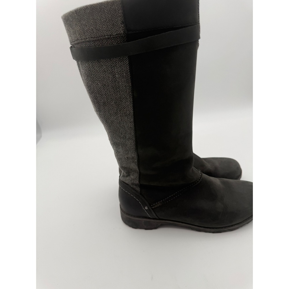 Eddie Bauer Womens Black Leather Herringbone Tall Riding Boots 7.5 6179-373